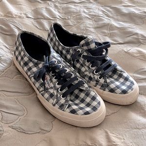 Superga blue gingham lace up sneakers Sz 8.5